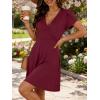 image:imageANRABESS Womens Summer Dresses Short Sleeve Wrap V Neck ALine Floral Mini Dress Causal Flowy Boho Beach Vacation SundressBurgundy