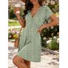 image:imageANRABESS Womens Summer Dresses Short Sleeve Wrap V Neck ALine Floral Mini Dress Causal Flowy Boho Beach Vacation SundressGreen White Floral