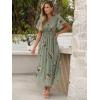 image:imageANRABESS Womens Summer Floral Maxi Dress Casual V Neck Short Sleeve Chiffon Boho Flowy Beach 2026 Wedding Guest Long DressesFloral Green