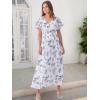 image:imageANRABESS Womens Summer Floral Maxi Dress Casual V Neck Short Sleeve Chiffon Boho Flowy Beach 2026 Wedding Guest Long DressesFloral White Teal