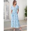 image:imageANRABESS Womens Summer Floral Maxi Dress Casual V Neck Short Sleeve Chiffon Boho Flowy Beach 2026 Wedding Guest Long DressesGreen Leaf Print