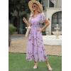 image:imageANRABESS Womens Summer Floral Maxi Dress Casual V Neck Short Sleeve Chiffon Boho Flowy Beach 2026 Wedding Guest Long DressesPurple Flor