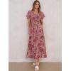image:imageANRABESS Womens Summer Floral Maxi Dress Casual V Neck Short Sleeve Chiffon Boho Flowy Beach 2026 Wedding Guest Long DressesRose Red Flor