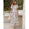 image:imageANRABESS Womens Summer Floral Maxi Dress Casual V Neck Short Sleeve Chiffon Boho Flowy Beach 2026 Wedding Guest Long DressesWhite Flor