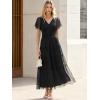 image:imageANRABESS Womens Summer Floral Maxi Dress Short Sleeve Flowy Tulle Wedding Guest Beach Vacation 2026 Spring Party Long DressesBlack