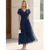 image:imageANRABESS Womens Summer Floral Maxi Dress Short Sleeve Flowy Tulle Wedding Guest Beach Vacation 2026 Spring Party Long DressesNavy Blue