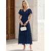 image:imageANRABESS Womens Summer Floral Maxi Dress Short Sleeve Flowy Tulle Wedding Guest Beach Vacation 2026 Spring Party Long DressesNavy Blue