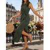 image:imageANRABESS Womens Summer Maxi Dress Casual Crew Neck Tie Waist Split WrinkleFree Fit Tank Long Vacation Dresses 2026 SpringArmy Green