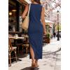image:imageANRABESS Womens Summer Maxi Dress Casual Crew Neck Tie Waist Split WrinkleFree Fit Tank Long Vacation Dresses 2026 SpringNavy Blue
