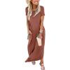 image:imageANRABESS Womens Summer Maxi Dress Short Sleeve Casual Loose Long T Shirt Dresses Split Vacation Beach Sundress Travel OutfitsBrown