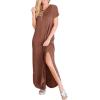 image:imageANRABESS Womens Summer Maxi Dress Short Sleeve Casual Loose Long T Shirt Dresses Split Vacation Beach Sundress Travel OutfitsBrown
