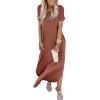 image:imageANRABESS Womens Summer Maxi Dress Short Sleeve Casual Loose Long T Shirt Dresses Split Vacation Beach Sundress Travel OutfitsBrown