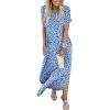 image:imageANRABESS Womens Summer Maxi Dress Short Sleeve Casual Loose Long T Shirt Dresses Split Vacation Beach Sundress Travel OutfitsFloral Bule