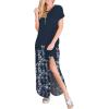 image:imageANRABESS Womens Summer Maxi Dress Short Sleeve Casual Loose Long T Shirt Dresses Split Vacation Beach Sundress Travel OutfitsFloral Navy Blue