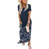 image:imageANRABESS Womens Summer Maxi Dress Short Sleeve Casual Loose Long T Shirt Dresses Split Vacation Beach Sundress Travel OutfitsFloral Navy Blue