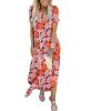 image:imageANRABESS Womens Summer Maxi Dress Short Sleeve Casual Loose Long T Shirt Dresses Split Vacation Beach Sundress Travel OutfitsFloral Orange Pink
