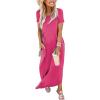 image:imageANRABESS Womens Summer Maxi Dress Short Sleeve Casual Loose Long T Shirt Dresses Split Vacation Beach Sundress Travel OutfitsPink