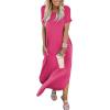 image:imageANRABESS Womens Summer Maxi Dress Short Sleeve Casual Loose Long T Shirt Dresses Split Vacation Beach Sundress Travel OutfitsPink