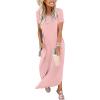 image:imageANRABESS Womens Summer Maxi Dress Short Sleeve Casual Loose Long T Shirt Dresses Split Vacation Beach Sundress Travel OutfitsPink White Dot