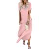 image:imageANRABESS Womens Summer Maxi Dress Short Sleeve Casual Loose Long T Shirt Dresses Split Vacation Beach Sundress Travel OutfitsPink White Dot