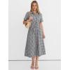 image:imageANRABESS Womens Summer Midi Dress Short Sleeve Striped Plaid Button Collar Shirt Dresses 2026 Casual Beach Vacation ClothesBlack White Plaid