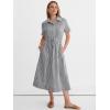 image:imageANRABESS Womens Summer Midi Dress Short Sleeve Striped Plaid Button Collar Shirt Dresses 2026 Casual Beach Vacation ClothesBlack White Stripe