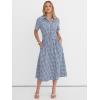 image:imageANRABESS Womens Summer Midi Dress Short Sleeve Striped Plaid Button Collar Shirt Dresses 2026 Casual Beach Vacation ClothesBlue White Plaid