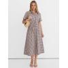 image:imageANRABESS Womens Summer Midi Dress Short Sleeve Striped Plaid Button Collar Shirt Dresses 2026 Casual Beach Vacation ClothesBrown White Plaid