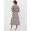 image:imageANRABESS Womens Summer Midi Dress Short Sleeve Striped Plaid Button Collar Shirt Dresses 2026 Casual Beach Vacation ClothesBrown White Plaid