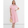 image:imageANRABESS Womens Summer Midi Dress Short Sleeve Striped Plaid Button Collar Shirt Dresses 2026 Casual Beach Vacation ClothesPink White Plaid