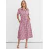 image:imageANRABESS Womens Summer Midi Dress Short Sleeve Striped Plaid Button Collar Shirt Dresses 2026 Casual Beach Vacation ClothesRed White Plaid