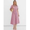 image:imageANRABESS Womens Summer Midi Dress Short Sleeve Striped Plaid Button Collar Shirt Dresses 2026 Casual Beach Vacation ClothesRed White Plaid