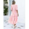 image:imageANRABESS Womens Summer Midi Dresses Casual 2026 Plaid Short Puff Sleeve High Low Flowy Beach Vacation Dress with PocketsPink White Plaid