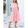 image:imageANRABESS Womens Summer Midi Dresses Casual 2026 Plaid Short Puff Sleeve High Low Flowy Beach Vacation Dress with PocketsPink White Plaid