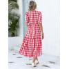 image:imageANRABESS Womens Summer Midi Dresses Casual 2026 Plaid Short Puff Sleeve High Low Flowy Beach Vacation Dress with PocketsRed White Plaid