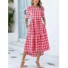 image:imageANRABESS Womens Summer Midi Dresses Casual 2026 Plaid Short Puff Sleeve High Low Flowy Beach Vacation Dress with PocketsRed White Plaid