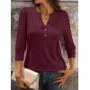image:imageANRABESS Womens Tops 34 Sleeve Casual Henley Shirts V Neck Buttons Dressy Work Business Blouses 2026 Spring Trendy ClothesBurgundy
