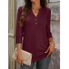 image:imageANRABESS Womens Tops 34 Sleeve Casual Henley Shirts V Neck Buttons Dressy Work Business Blouses 2026 Spring Trendy ClothesBurgundy