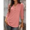 image:imageANRABESS Womens Tops 34 Sleeve Casual Henley Shirts V Neck Buttons Dressy Work Business Blouses 2026 Spring Trendy ClothesCoral