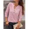 image:imageANRABESS Womens Tops 34 Sleeve Casual Henley Shirts V Neck Buttons Dressy Work Business Blouses 2026 Spring Trendy ClothesFloral Pink