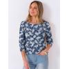 image:imageANRABESS Womens Tops 34 Sleeve Dressy Casual Blouses with Buttons Summer Eyelet Business Shirts Tunics 2026 Spring ClothesDeep Blue White Floral
