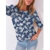 image:imageANRABESS Womens Tops 34 Sleeve Dressy Casual Blouses with Buttons Summer Eyelet Business Shirts Tunics 2026 Spring ClothesDeep Blue White Floral