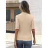 image:imageANRABESS Womens Tops Mock Neck Half Sleeve Shirts Ribbed Knit Slim Fit Basic Tee 2026 Summer Fall Dressy Casual TShirtsBeige