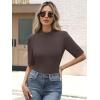 image:imageANRABESS Womens Tops Mock Neck Half Sleeve Shirts Ribbed Knit Slim Fit Basic Tee 2026 Summer Fall Dressy Casual TShirtsBrown