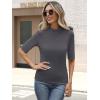 image:imageANRABESS Womens Tops Mock Neck Half Sleeve Shirts Ribbed Knit Slim Fit Basic Tee 2026 Summer Fall Dressy Casual TShirtsDeep Grey
