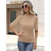 image:imageANRABESS Womens Tops Mock Neck Half Sleeve Shirts Ribbed Knit Slim Fit Basic Tee 2026 Summer Fall Dressy Casual TShirtsLight Khaki