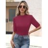 image:imageANRABESS Womens Tops Mock Neck Half Sleeve Shirts Ribbed Knit Slim Fit Basic Tee 2026 Summer Fall Dressy Casual TShirtsWine Red