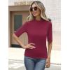 image:imageANRABESS Womens Tops Mock Neck Half Sleeve Shirts Ribbed Knit Slim Fit Basic Tee 2026 Summer Fall Dressy Casual TShirtsWine Red