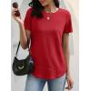 image:imageANRABESS Womens Waffle Knit Tops Short Sleeve Crewneck Shirts Curved Hem Summer Dressy Casual Blouses Spring Fashion ClothingBright Red