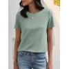 image:imageANRABESS Womens Waffle Knit Tops Short Sleeve Crewneck Shirts Curved Hem Summer Dressy Casual Blouses Spring Fashion ClothingLight Green